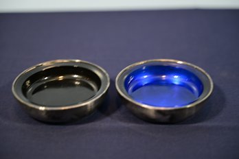 Lot Of 2 F.b. Rogers Blue/black Glass Silver-plated Coasters