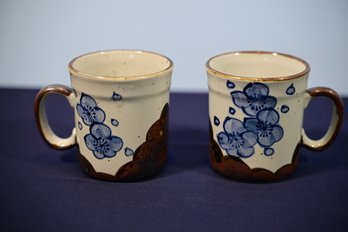 Lot Of 2 Cermamic/stoneware Cups With Blue Floral Design