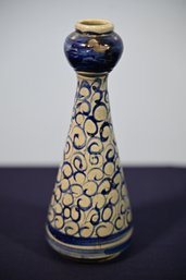 Unique Small Ceramic Vase With Blue Swirl Design *no Mark*