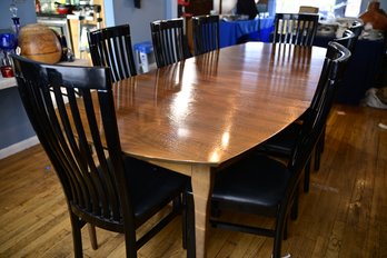 Mid Century Modern Solid Wood Dining Table With 8 Black Dining Room Chairs