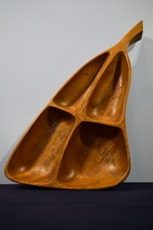 Handmade Wood Pear Shaped 4 Section Snack Tray, Handmade In Haiti