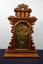 BEAUITFUL Carved Wall Clock Sessions Wind Up Mantle Clock With Key