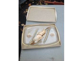 Vintage Glass Dish With Serving Fork