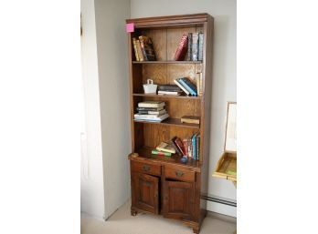 4 TIER WOOD SHELF WITH BOTTOM CABINET AND ALL MISC ITEMS