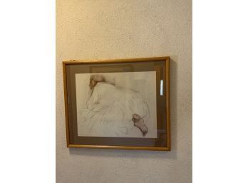 RARE: FRAMED ORIGINAL ARIST DRAWING OF A WOMEN LAYING DOWN, SIGNED BY RC GORMAN AND DATED 1979, 26X32