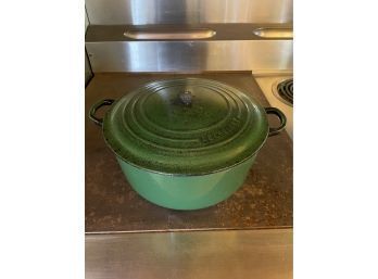 LE CREUSE GREEN POT WITH LID, 11X6 INCHES