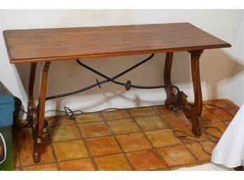 ANTIQUE WOOD ENTRANCE CONSOLE TABLE WITH IRON BAR RODS