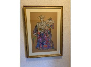 HANGING DECORATION OF DRAWINGS OF WOMEN MADE BY FABRICS, SIGNED AND DATED, 21.5X29.5 INCHES