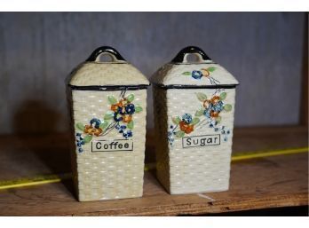 VINTAGE KITCHEN 'COFFE' AND 'SUGAR' JARS, 9IN HEIGHT