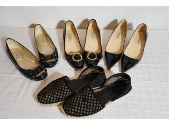 HIGH END LOT OF 4 PAIRS OF JIMMY CHOO WOMEN'S FLAT AND HEELS SHOES, SIZE 39.5-40