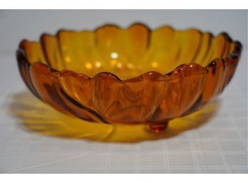 AMBER COLOR DEPRESSION GLASS BOWL, 10IN LENGTH