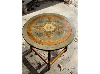 ANTIQUE STYLE ROUND SIDE TABLE, 28.5X25 INCHES