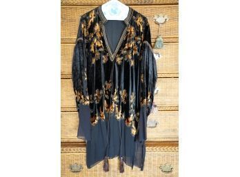 RARE! URBAN ZEN EMBROIDERED VELVET TASSEL-TIE TUNIC, SIZE ML Retailed Over $3,500