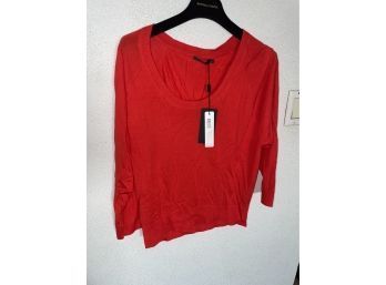 NEW WITH TAGS, DONNA KARAN CASHMERE SILK FLAME RED SHIRT, SIZE L RETAIL $695