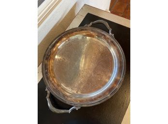 SERVING TRAY SILVER PLATED TRAY, 14IN ROUND WITH HANDLES