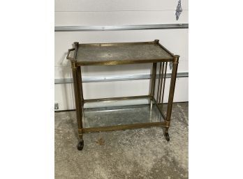 SOLID VINTAGE BRASS METAL CART ON WHEELS