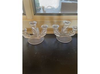 PAIR OF 2 GLASS CANLDE HOLDERS, 6X9 INCHES