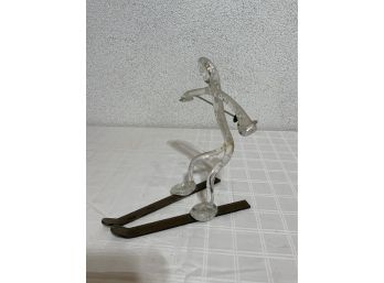 SKI GLASS FIGURINE, 7IN HEIGHT