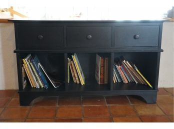 3 DRAWERS BLACK CABINET WITH BOOK STORAGE WITH BOOKS