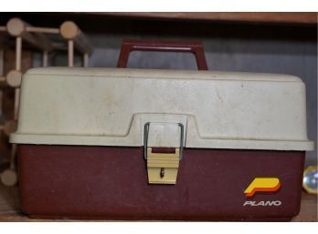 VINTAGE PLANO FISHING BOX FILLED WITH ACCESSORIES, 16' LONG