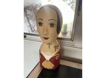 CANDLE HEAD LANTERN MADE IN THE PHILIPPINES HAND PAINTED WOOD DOLL DECORATION,  13IN HEIGHT