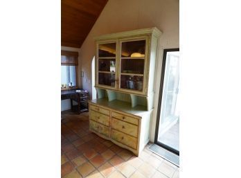 HEAVY GORGEOUS COUNTRY STYLE HUTCH CABINET WITH DESIGN,  PLEASE READ INFO....