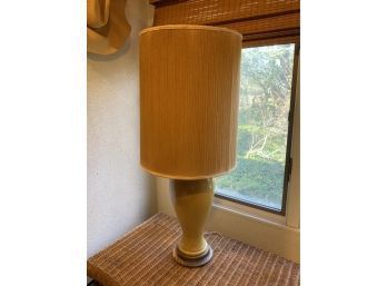 ASIAN STYLE GREEN PORCELAIN LAMP WITH WOOD BASE,  35IN HEIGHT