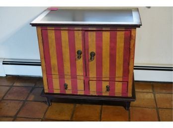 HAND PAINTED CABINET WITH 2 DOORS AND DRAWERS