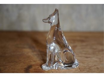 SIGNED STAMPED BACCARAT GLASS DOG, VERY SMALL NIC ON EAR! 7IN HEIGHT