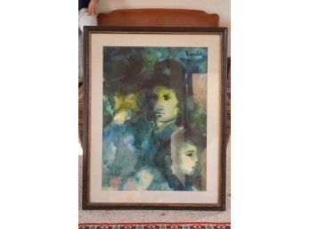 FRAMED PAINTING TITLED FATHER & SON SIGNED BY VARDI 1967 , 26X36 INCHES