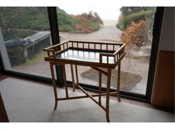 BAMBOO STYLE WOOD TRAY TABLE, REMOVABLE TOP