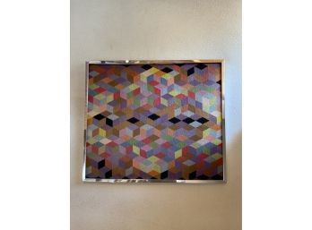 VINTAGE ABSTRACT NEEDLEPOINT HANGING DECORATION, 41.5X35.5 INCHES