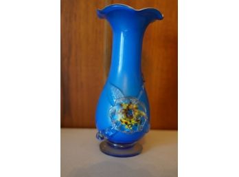 BLUE COLOR GLASS VASE, 8IN HEIGHT