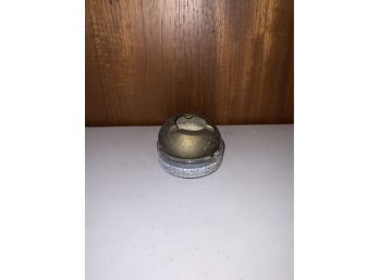 SMALL ROUND GLASS AND BRASS ASHER