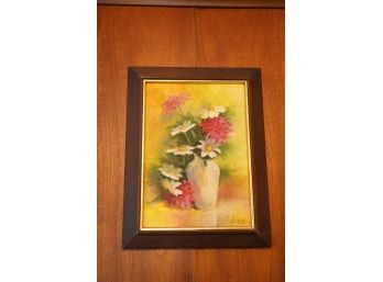 FRAMED OIL ON BOARD OF FLOWERS, SIGNED BY LISA, 13X17 INCHES