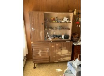 MID CENTURY KITCHEN CABINET WITH SLIDING GLASS DOORS