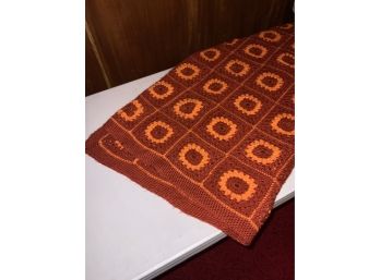 VINTAGE HAND KNITTED BLANKET WITH FLOWER DESIGN, 41X72 INCHES