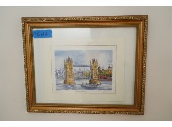 SIGNED PRINT WITH GOLD FRAME 'TOWER BRIDGE' SIGNED AND #479/500