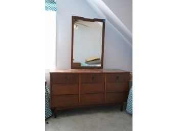 MID-CENTURY 9 DRAWERS DRESSER WITH ATTACHED MIRROR