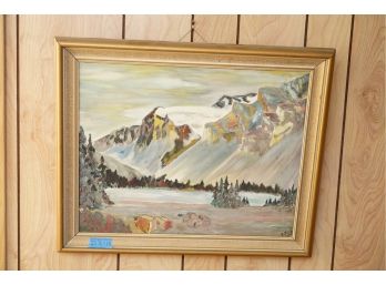 VINTAGE OIL ON BOARD OF A MOUNTAIN SCENERY, SIGNED 23.5X19 INCHES