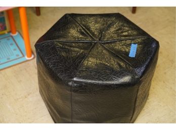 VINTAGE BLACK VINYL OTTOMAN 5 PANEL DESIGN