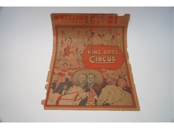 A RARE KING BROS. CIRCUS DOUBLE SIDED PAPER POSTER