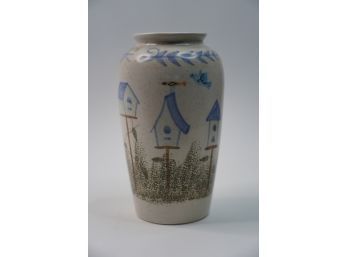 RETRO STYLE HAND PAINTED POTTERY  VASE, 9 INCHES HIGH