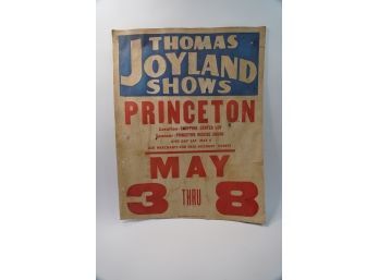 VINTAGE THOMAS JOY LAND ADVERTISEMENT CARDBOARD POSTER