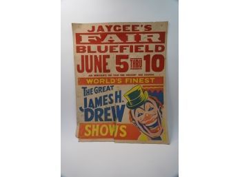 WOW VINTAGE THE GREAT JAMES DREW SHOWS ADVERTISEMENT CARDBOARD POSTER