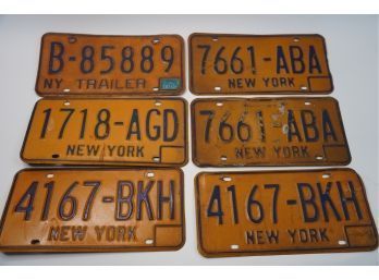 LOT OF 6 COLLECTIBLE NY YELLOW LICENSE PLATES