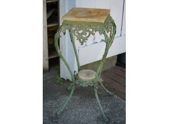 ANTIQUE STYTLE METAL TABLE WITH STONE TOP