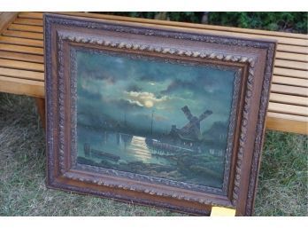 ANTIQUE PRINT OF A LAKE HOUSE SCENERY ON ANTIQUE STYLE FRAME 28.5X24 INCHES