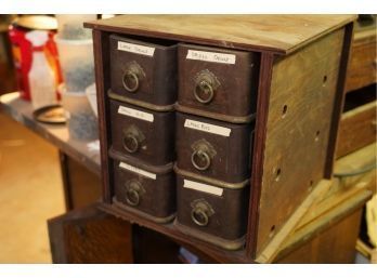 ANTIQUE 6 DRAWER WOOD TOOL STORAGE