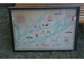 RARE HANDMADE VINTAGE NEEDLEPOINT OF LONG ISLAND 28.5X20.5 INCHES